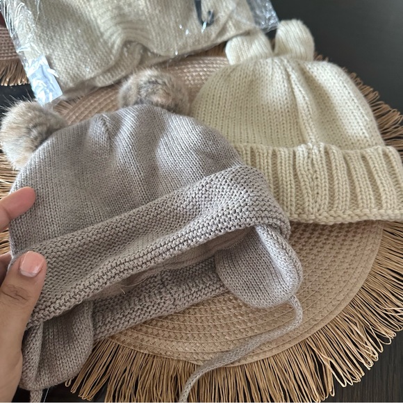 Toddler/baby set of 3 hats and scarf, beige neutral unisex colors warm cozy boho - Picture 4 of 7